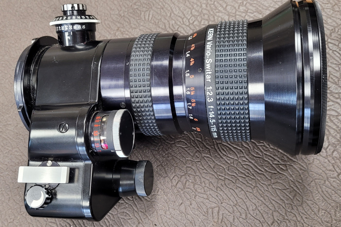 Kern Vario-Switar 115PTL 14.5-115mm f2.3 Super 16 Multicoated Macro Zoom lens Bolex Bayonet Mount S# 1120596 with Bolex 7.5mm Wide Angle Aspheron S# 51165