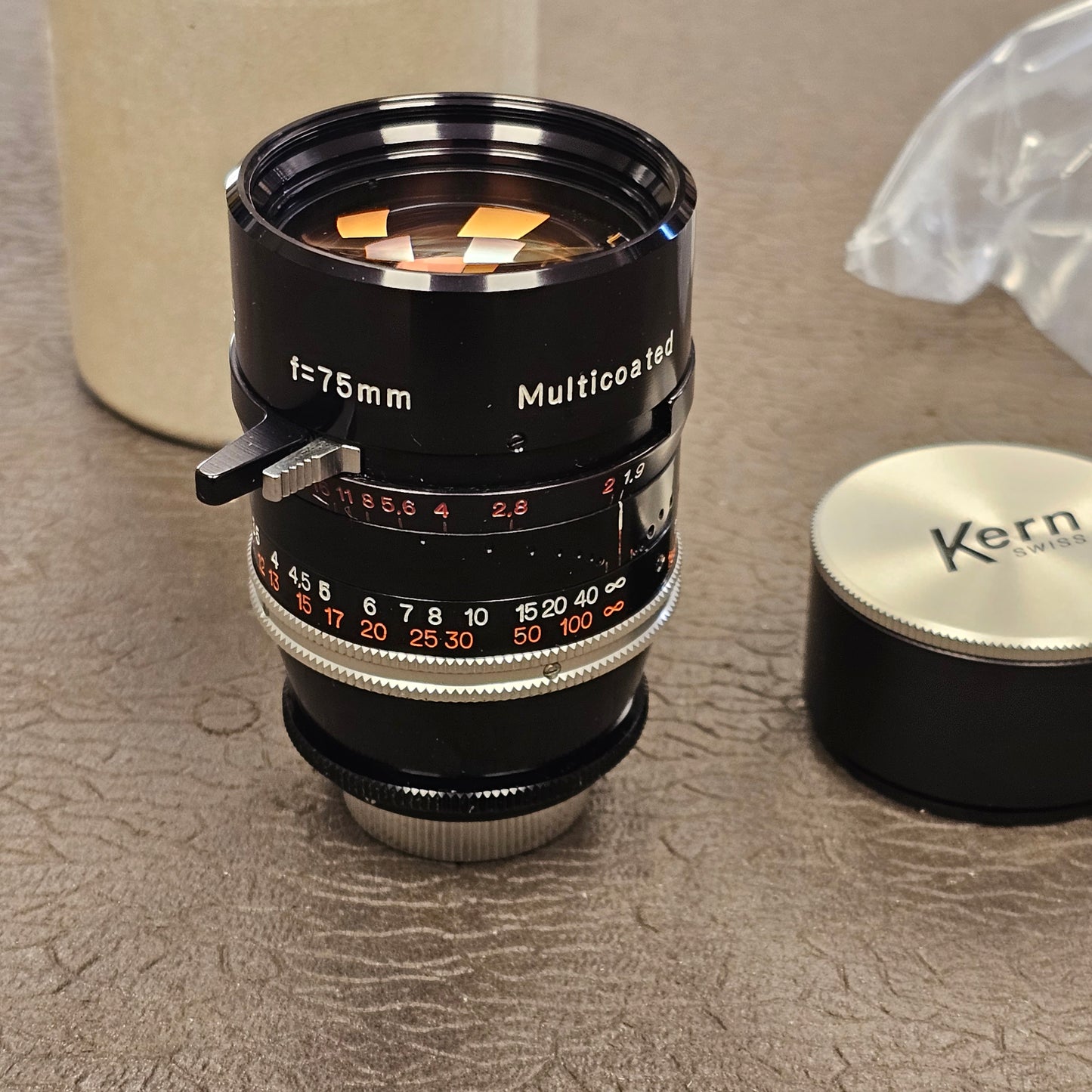 Switar 75mm Macro Preset f1.9 Multicoated C-Mount Lens (Black Version) S# 1122301