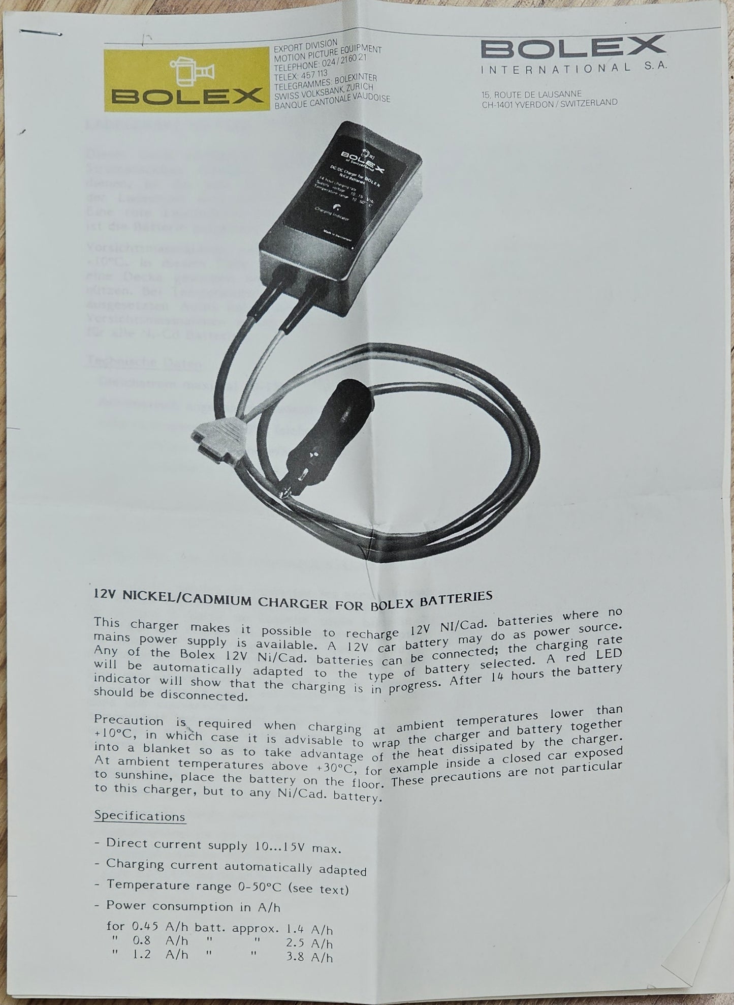 Bolex EL DC/DC Charger for Bolex H16 EL Nicad batteries
