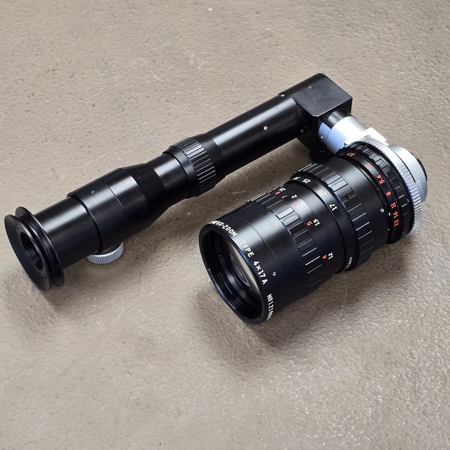 Angenieux 17-68mm f2.2 C-Mount Zoom lens Type 4x17A With Dogleg Viewfinder S# 1219849