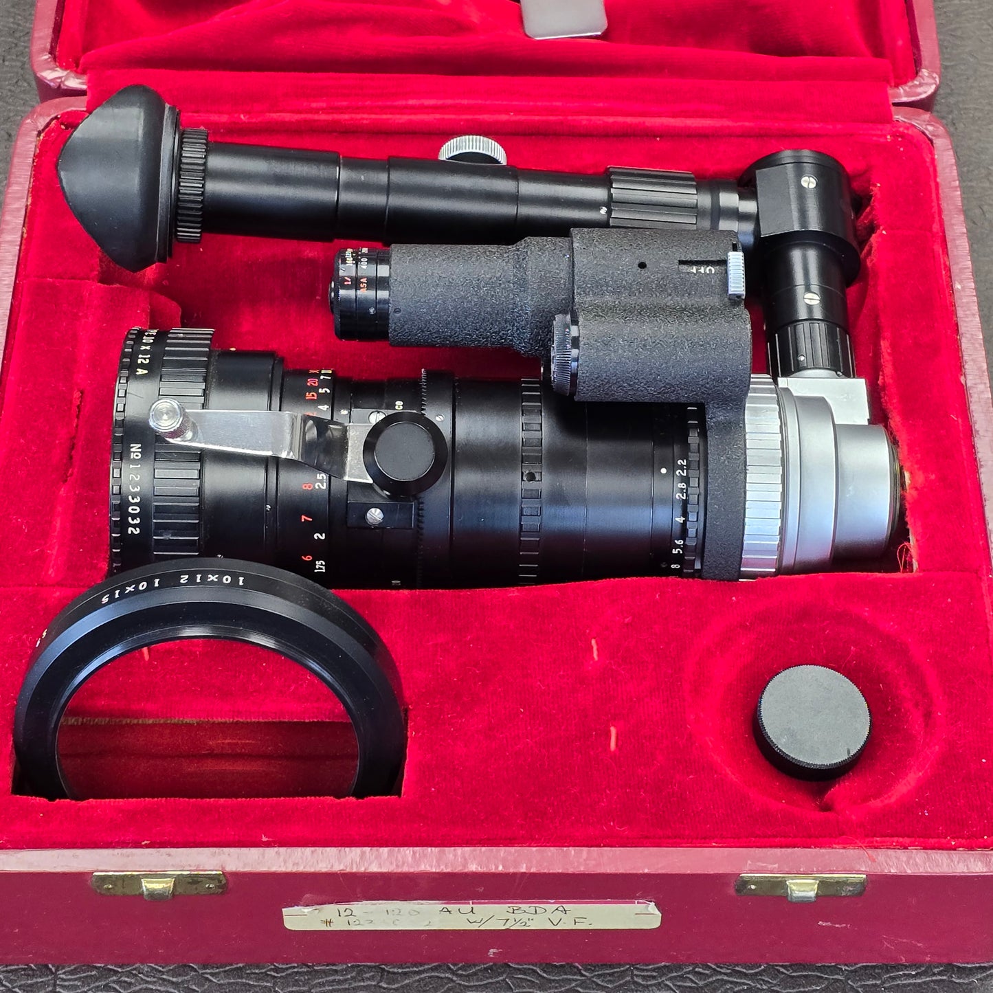 Angenieux 12-120mm f2.2 Type 10 x 12A C-Mount Zoom lens with Dogleg Viewfinder S# 1233032