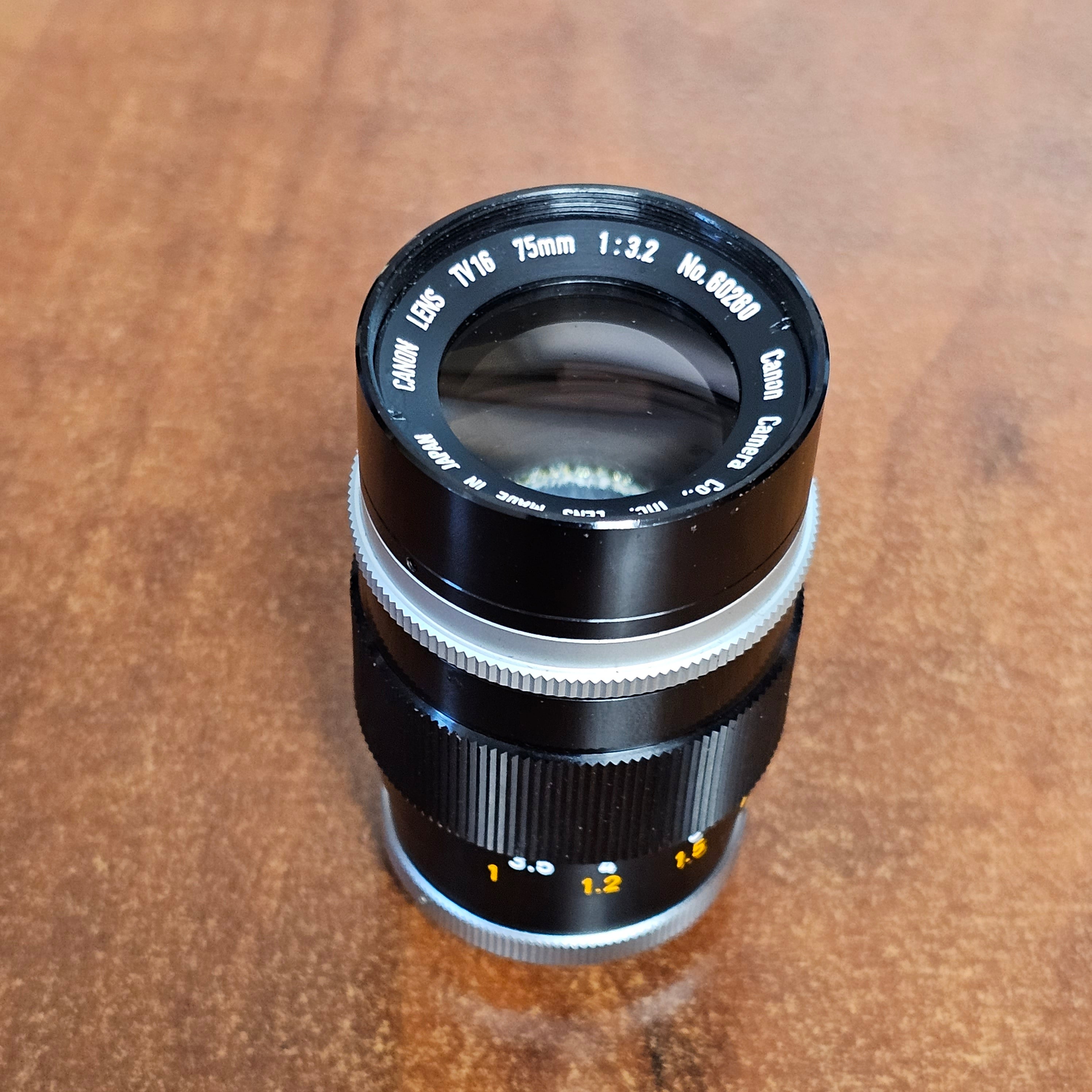 キャノン レンズ Canon TV-16 75mm T3.2 C-Mount lens S# 60260 – Du-All Camera