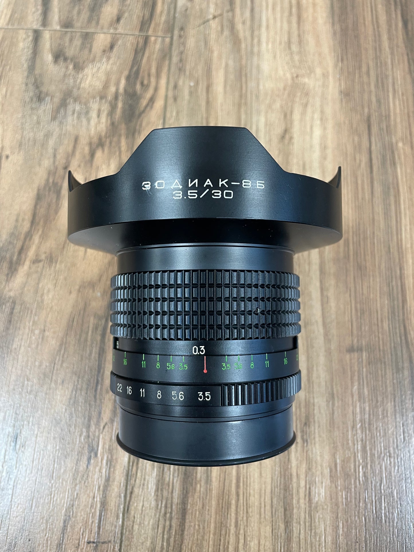 Zodiak-8b 30mm f3.5 P6 Mount Medium Format Wide Angle Fisheye Soviet Lens S# 860798 w/ Filters