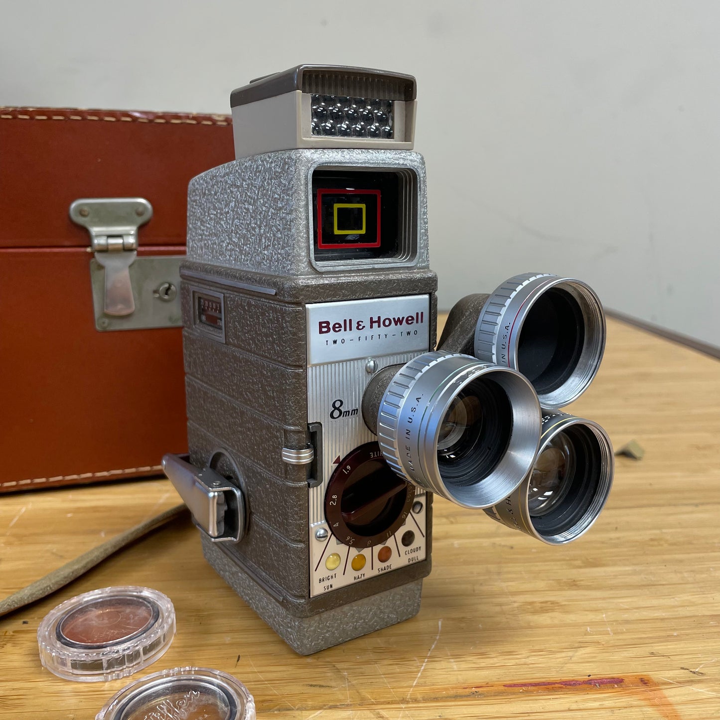 Bell & Howell Two-Fifty-Two 252 8mm Camera w/ Turret, Light Meter, Case, & Filters