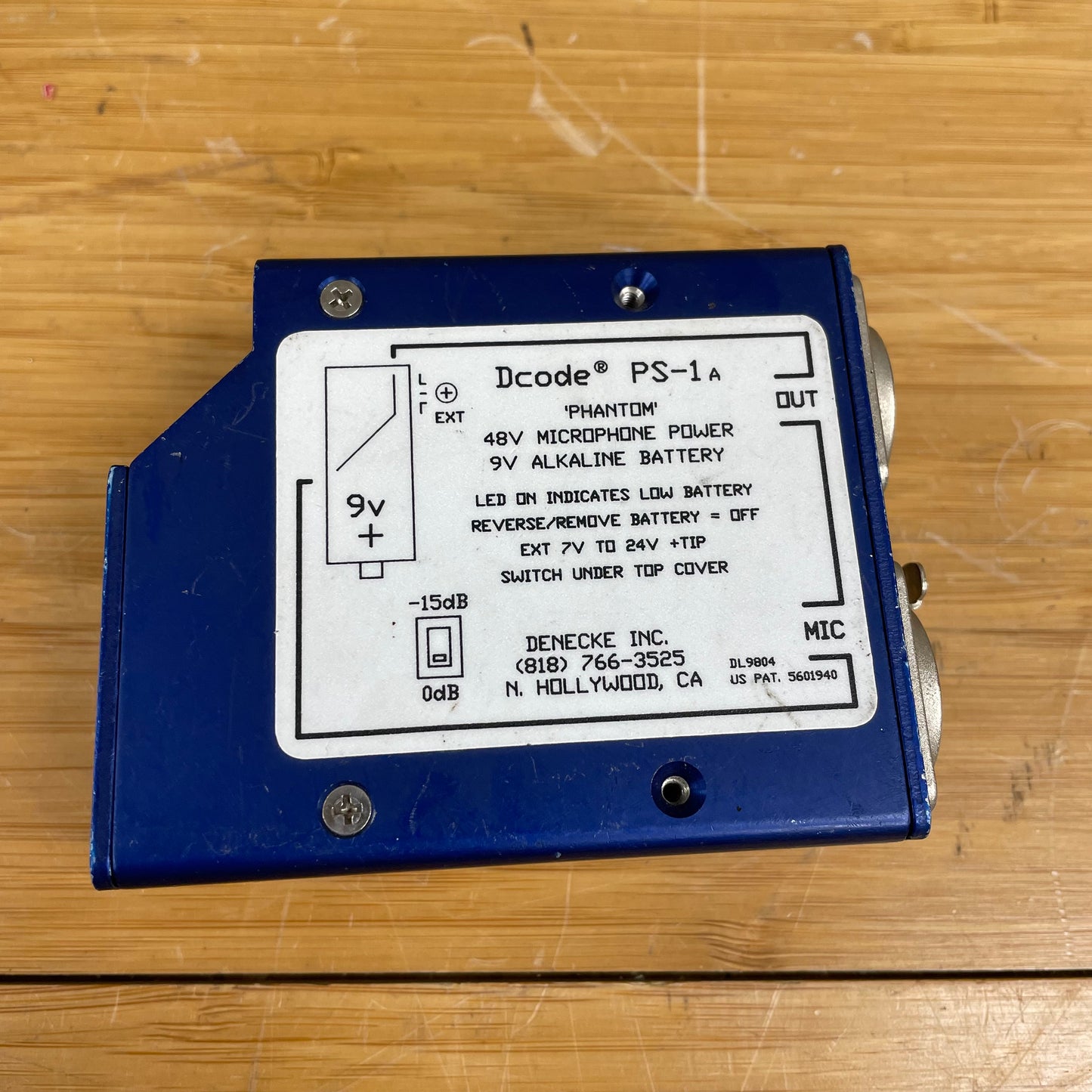 Denecke Dcode PS-1A 48V Phantom Power Supply Portable Mic Preamp XLR Belt Clip