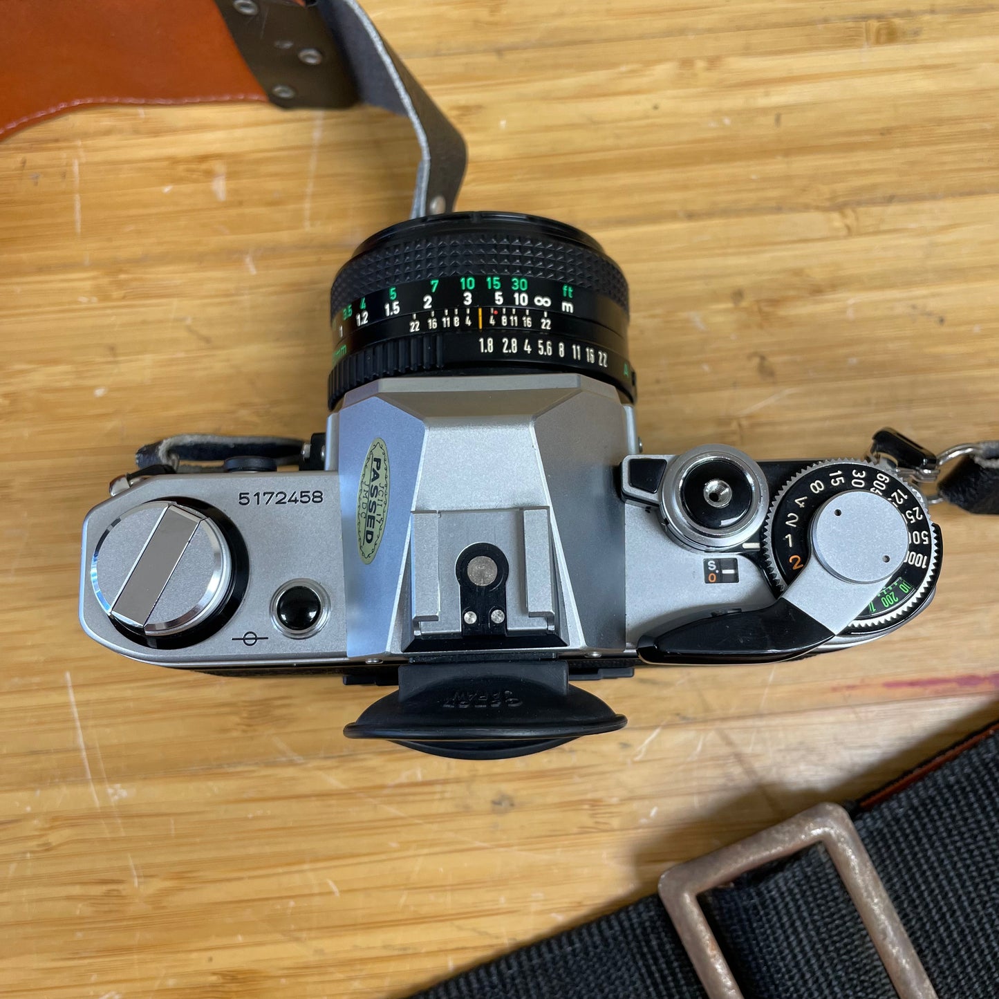 Canon AE-1 35mm Camera Body S# 5172458 with Canon FD 50mm T1.8 Lens S# 4155582