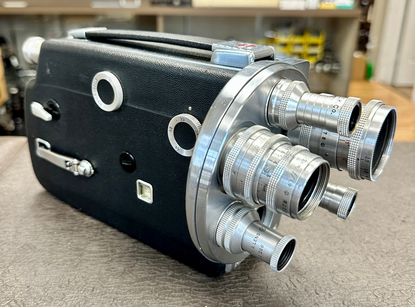 Kodak K-100 Super 16mm Turret Camera Body S# 012069 Non Reflex with Kodak 15mm, 25mm Lenses