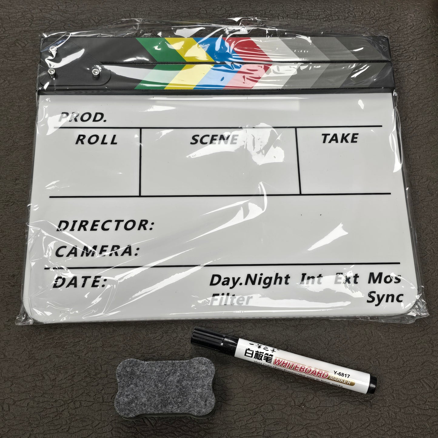 Slate 12" x 10" Acrylic Dry Erase With Color Bars Clapper
