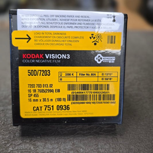 KODAK 16mm 100' VISION3 50D Color Negative Film 7203