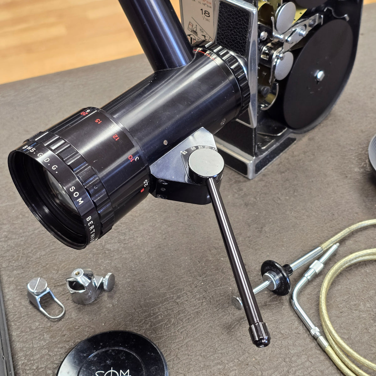 Bolex H16 M Non Reflex 16mm Camera body S# 249395 with Som Berthiot 17-85mm Dogleg Zoom Lens S# T72111 & Case
