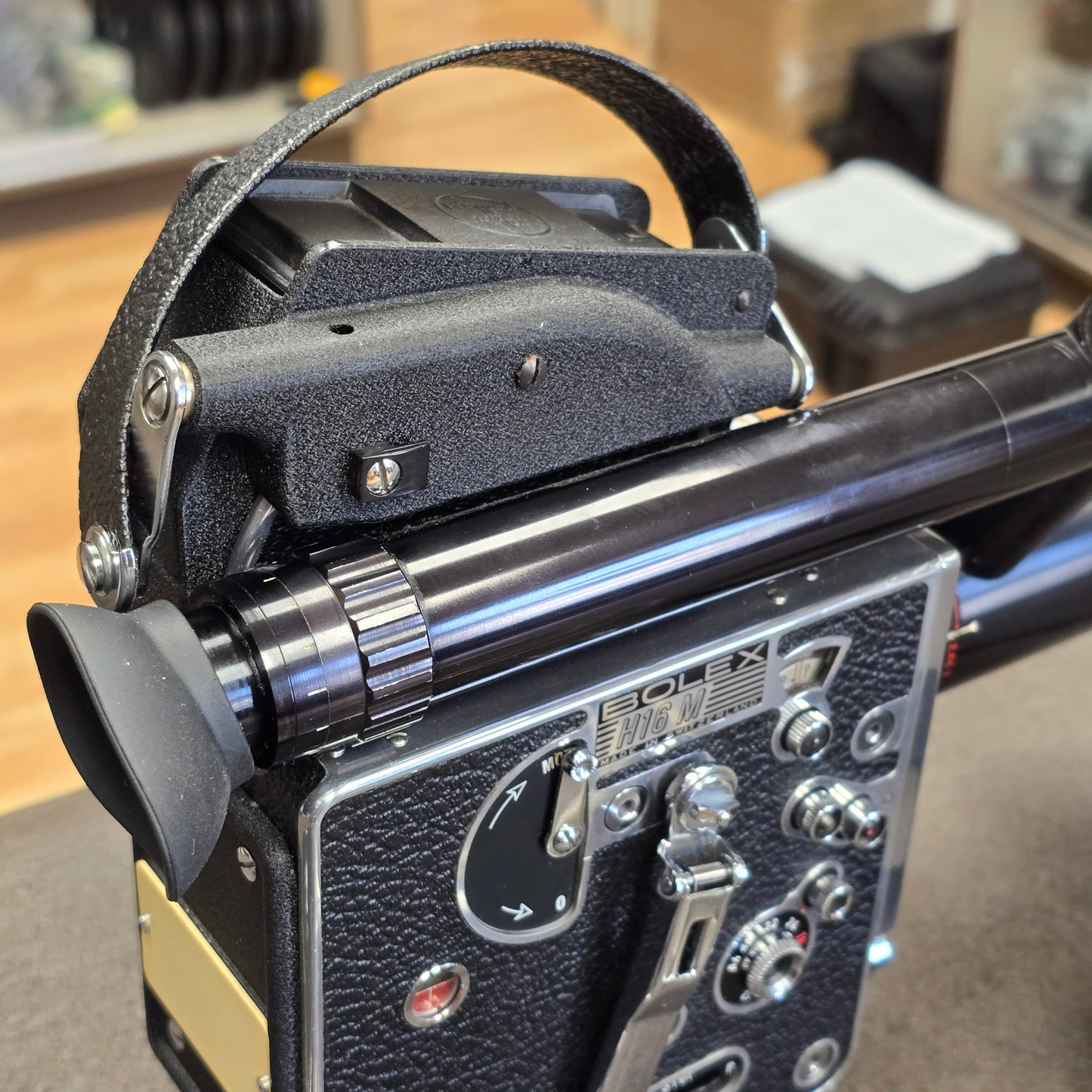 Bolex H16 M Non Reflex 16mm Camera body S# 249395 with Som Berthiot 17-85mm Dogleg Zoom Lens S# T72111 & Case