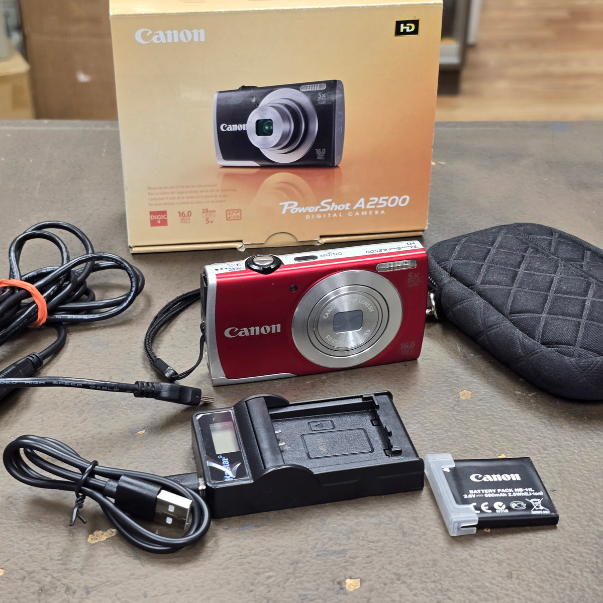 Canon Powershot A2500 (RED)- Digital Camera - Point & Shoot w/Case & Batteries