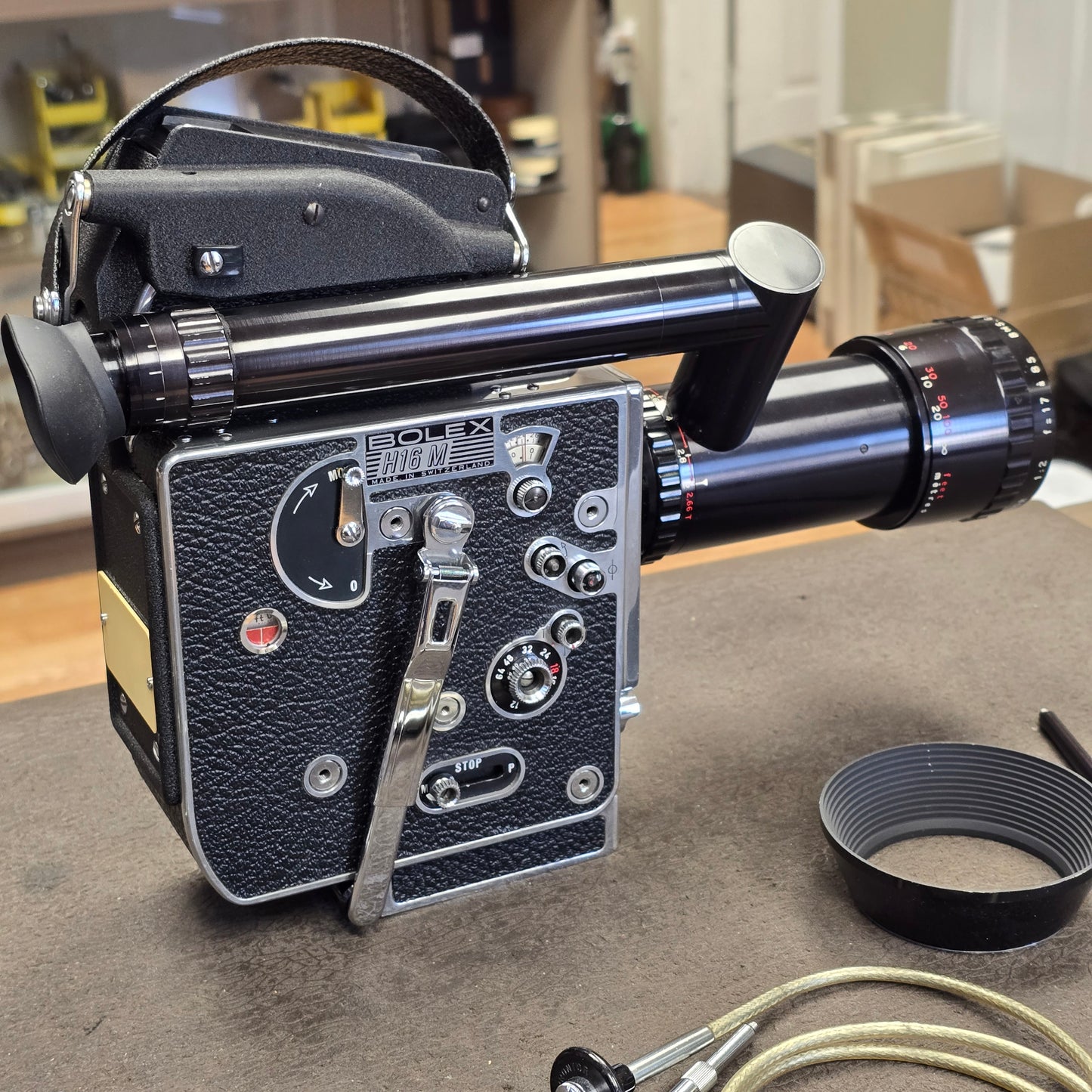 Bolex H16 M Non Reflex 16mm Camera body S# 249395 with Som Berthiot 17-85mm Dogleg Zoom Lens S# T72111 & Case