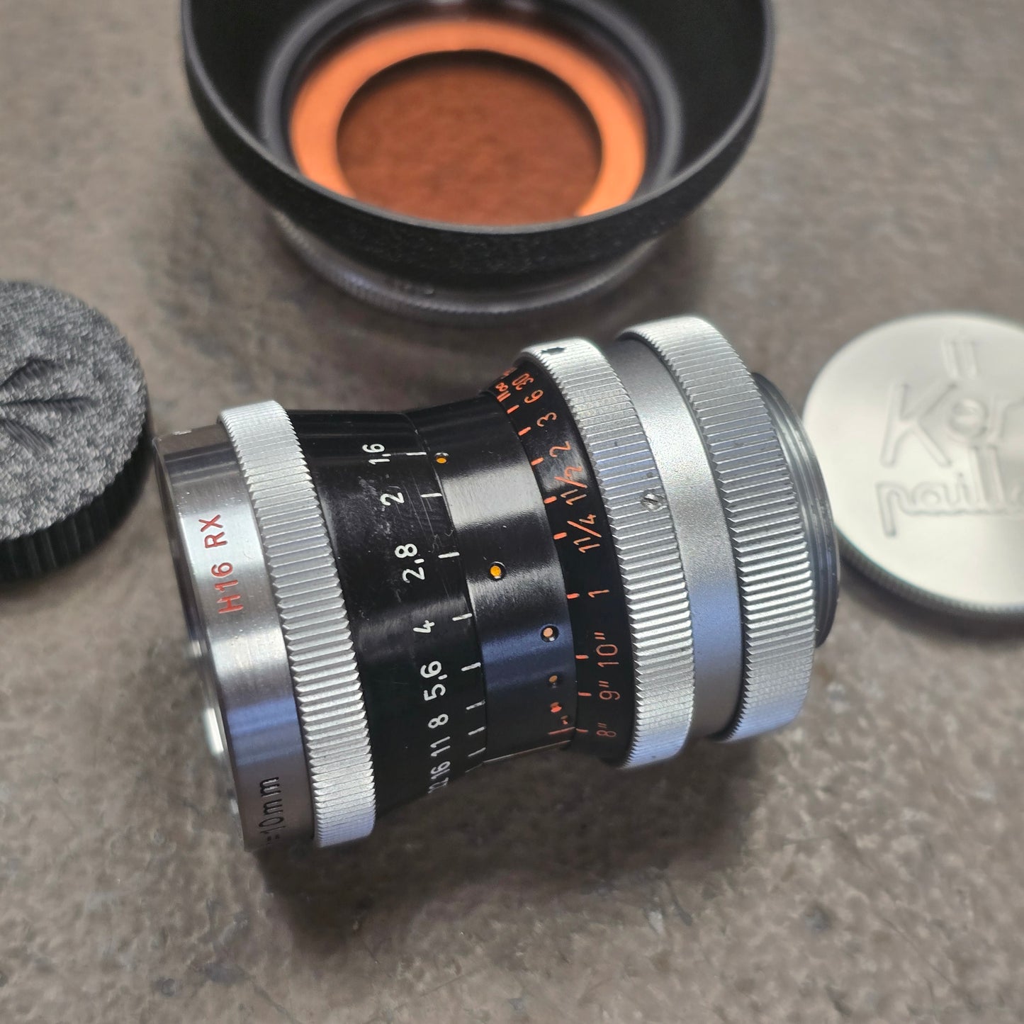 Switar 10mm f1.6 H16 RX C-Mount Lens S# 737187 with Lens Shade & 85 Filter