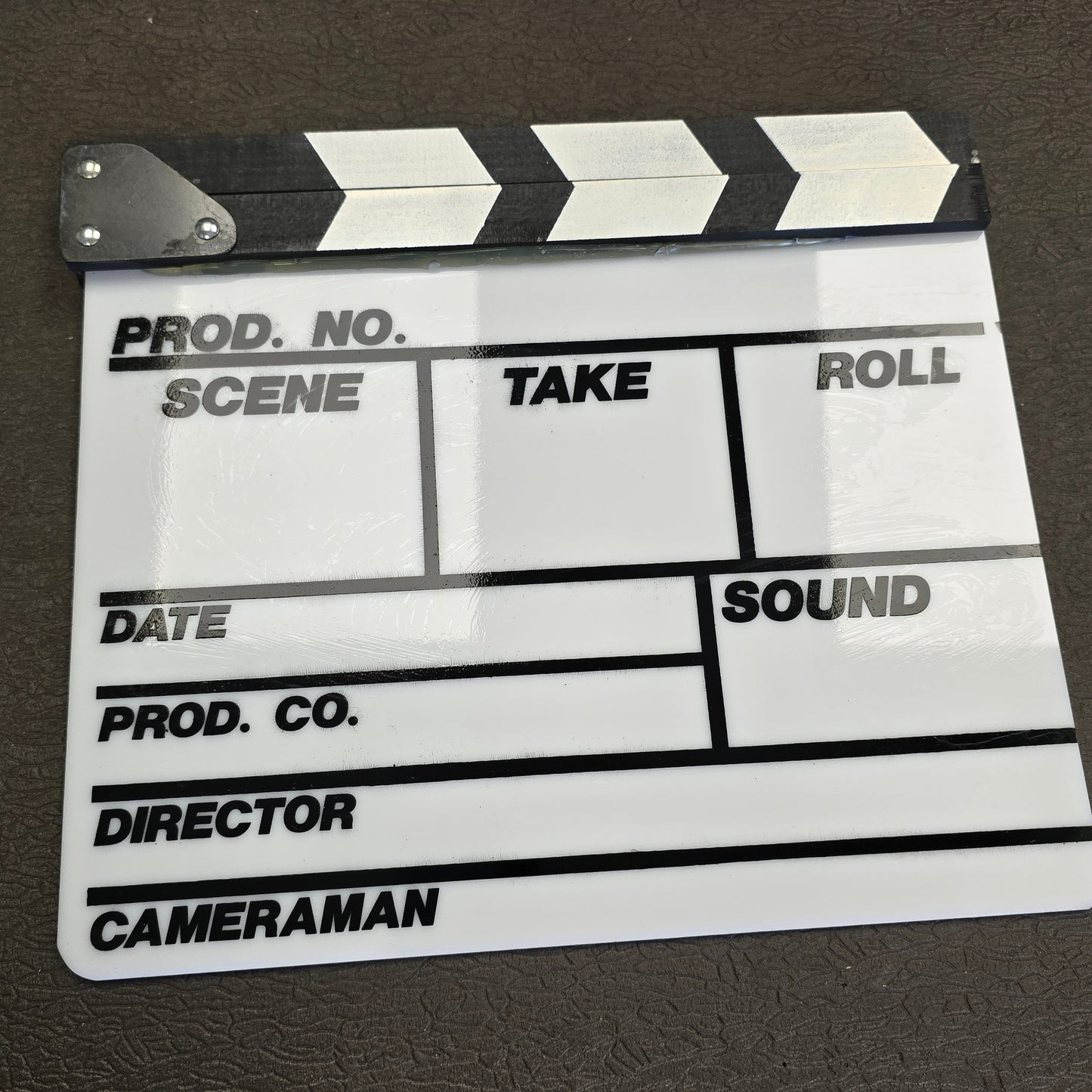 Standard 12" x 9" Acrylic Slate with B&W Clapper Sticks