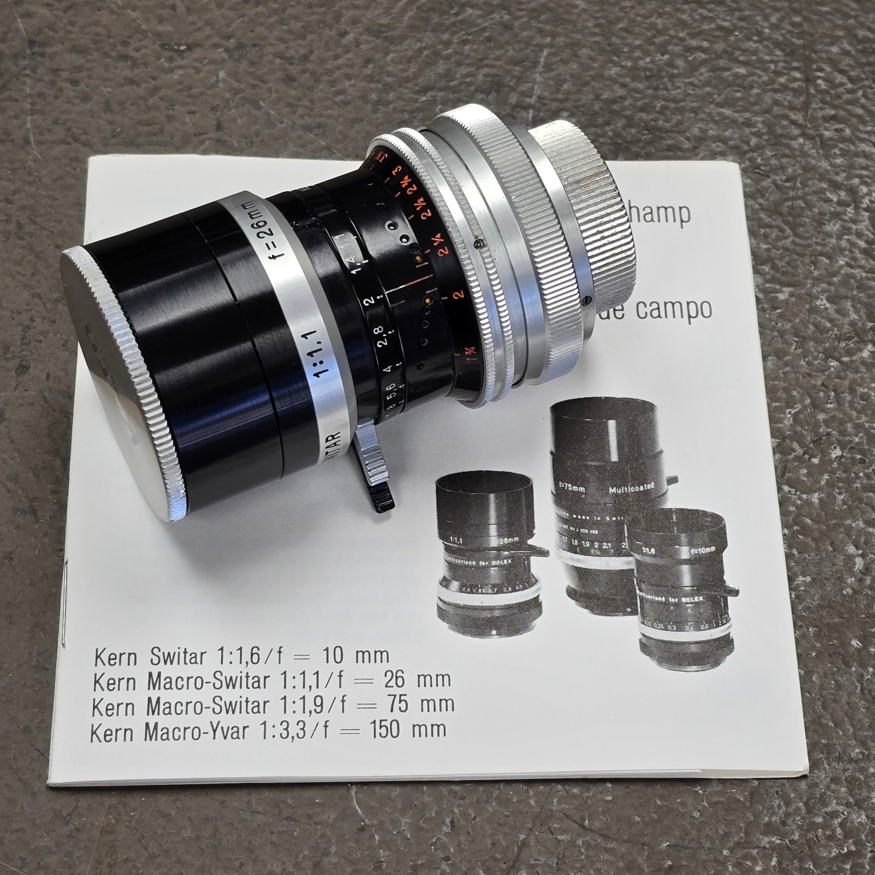 Switar 26mm Macro Preset f/1.1 H16 RX C-Mount Lens S# 1106671 – Du