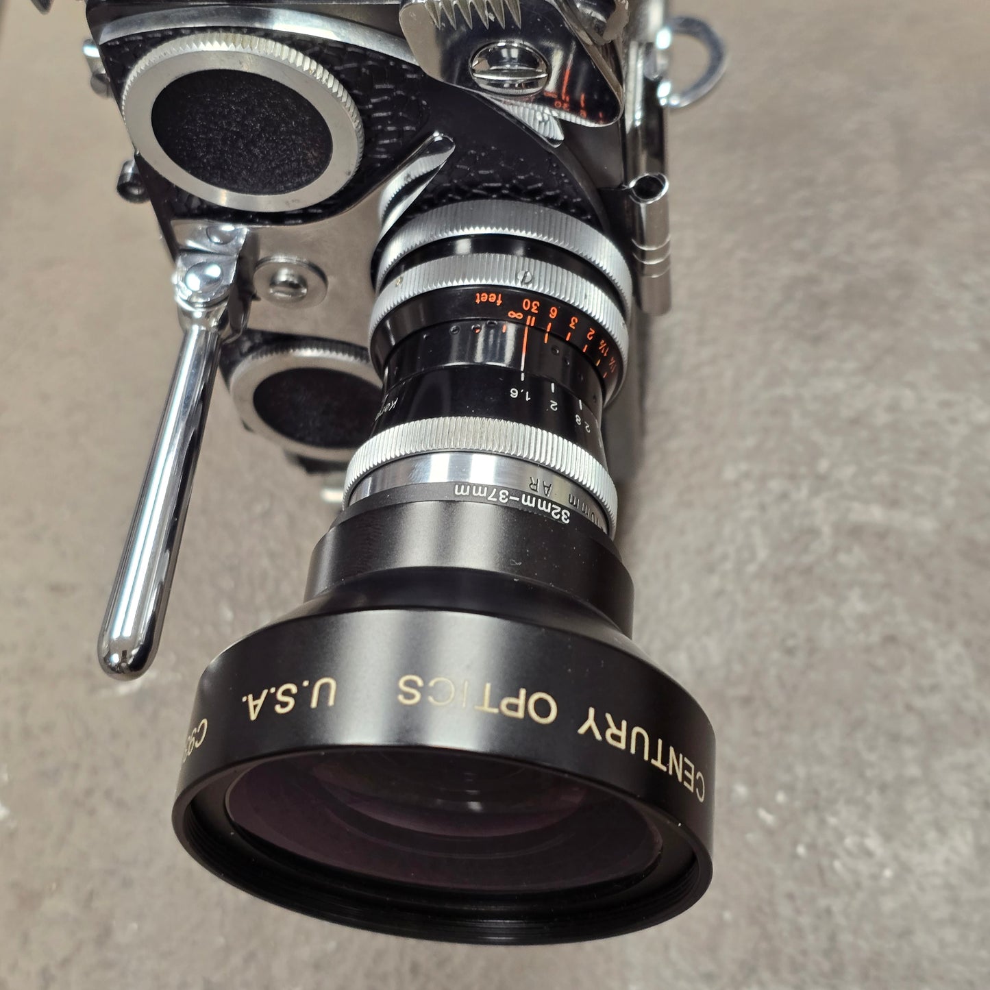 Switar 10mm f1.6 AR C-Mount Lens S# 508691 with Century Optics .65x HR Wide Angle Converter S# C93069