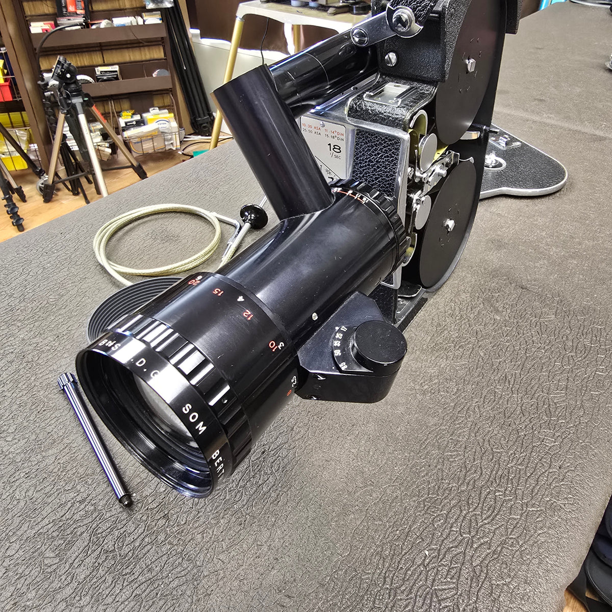Bolex H16 M Non Reflex 16mm Camera body S# 249395 with Som Berthiot 17-85mm Dogleg Zoom Lens S# T72111 & Case