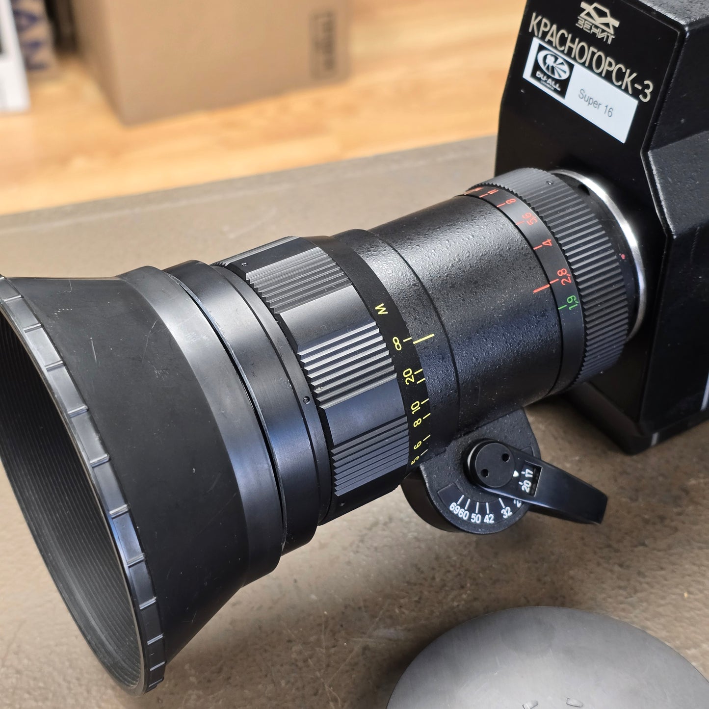 Krasnogorsk K-3 Super 16mm Camera S# 8702973 w/ Meteor 17-69mm Zoom lens S# 875659 with Case & Accessories