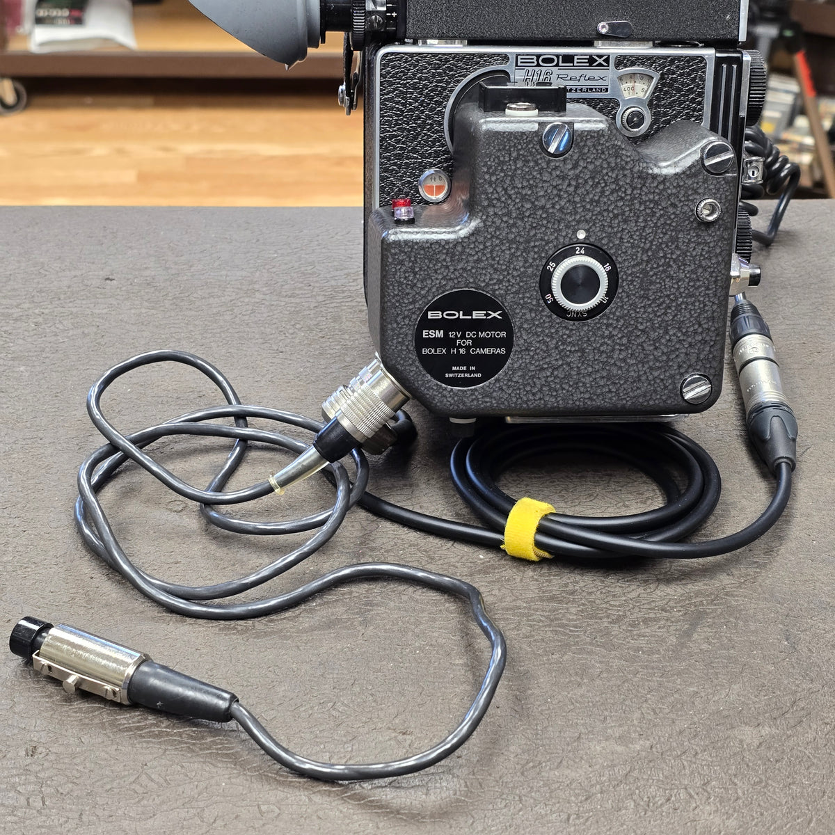 Bolex ESM Motor with ESM Power cable to 4-pin XLR & Remote On/Off Power Cable S# B5569