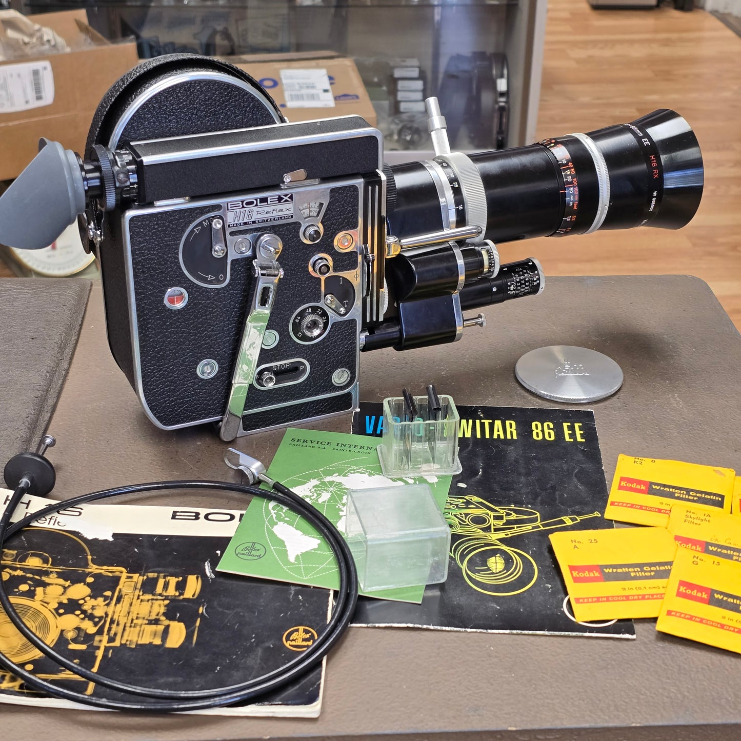 Bolex H16 Rex 3 16mm Camera with 10x viewfinder S# 206075 & Vario Switar 18-86mm Zoom lens S# 965900