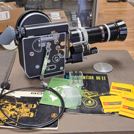 Bolex H16 Rex 3 16mm Camera with 10x viewfinder S# 206075 & Vario Switar 18-86mm Zoom lens S# 965900