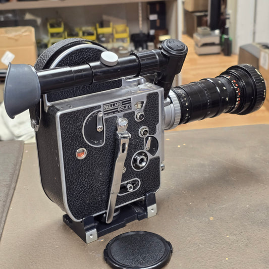 Bolex H16 Non Reflex 16mm Camera body S# 186363-157038 with Angenieux 12-120mm Dogleg Zoom Lens S# 1232806
