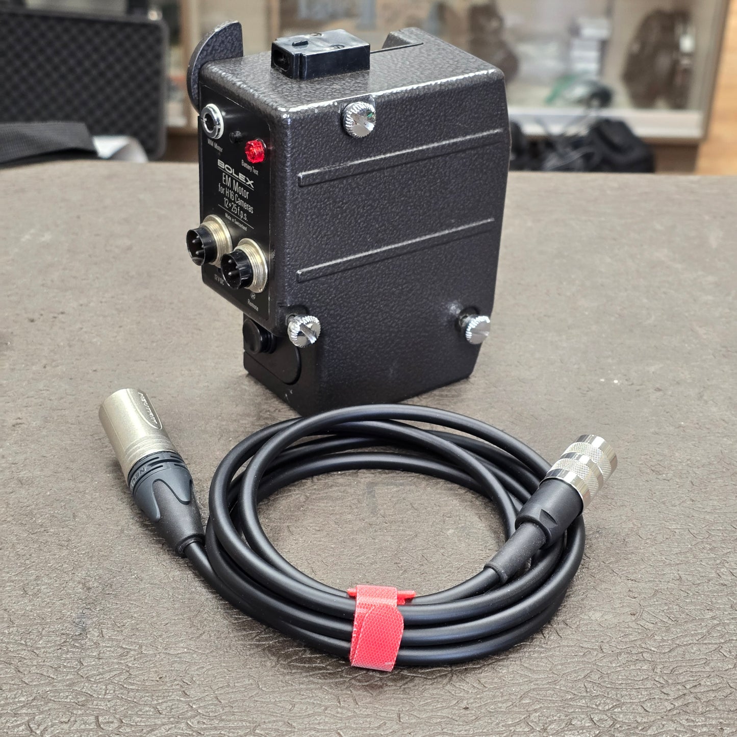 Bolex EM Motor 12-25FPS S# 10228 with 4-Pin Tuchel - 4-Pin XLR Power Cable