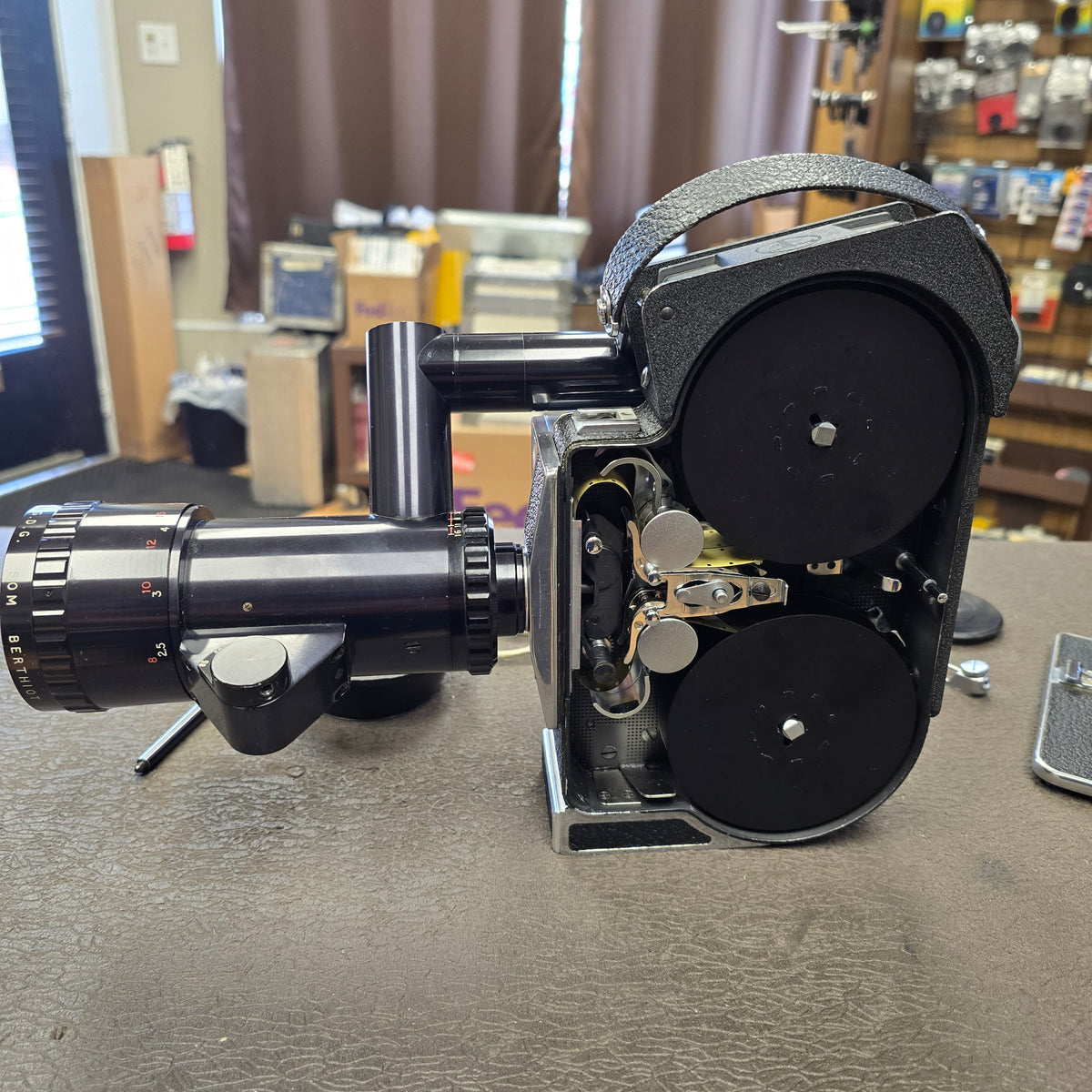 Bolex H16 M Non Reflex 16mm Camera body S# 249395 with Som Berthiot 17-85mm Dogleg Zoom Lens S# T72111 & Case
