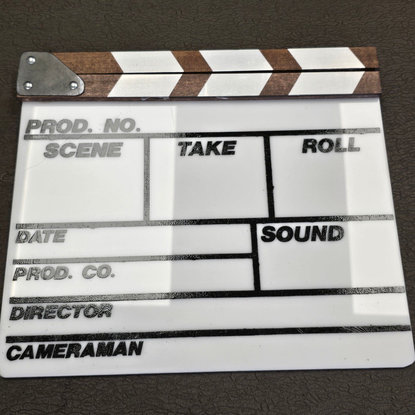 Standard 12" x 9" Acrylic Slate with B&W Clapper Sticks