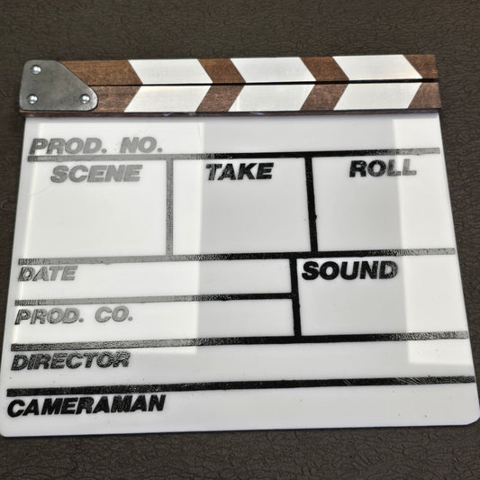 Standard 12" x 9" Acrylic Slate with B&W Clapper Sticks