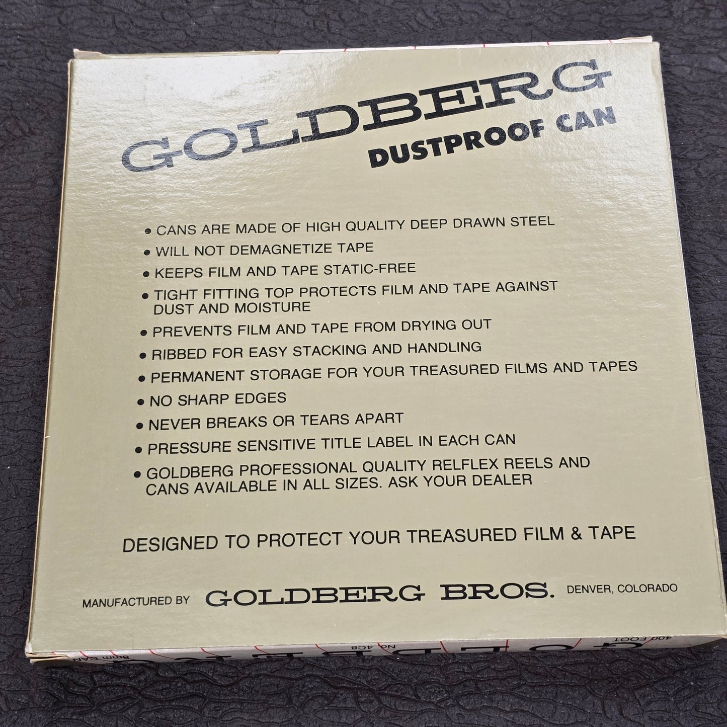 Goldberg Brown Super 8mm / 8mm 400' Metal Storage Can (New)