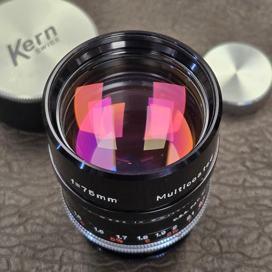 Switar 75mm Macro Preset f1.9 Multicoated C-Mount Telephoto Lens S# 1122331 (New)