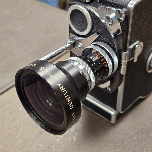 Switar 10mm f1.6 AR C-Mount Lens S# 508691 with Century Optics .65x HR Wide Angle Converter S# C93069