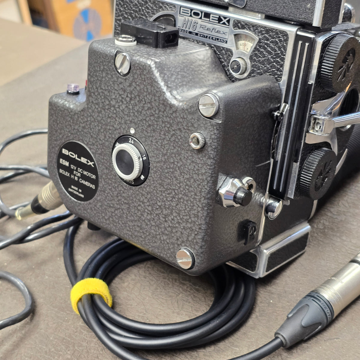 Bolex ESM Motor with ESM Power cable to 4-pin XLR & Remote On/Off Power Cable S# B5569