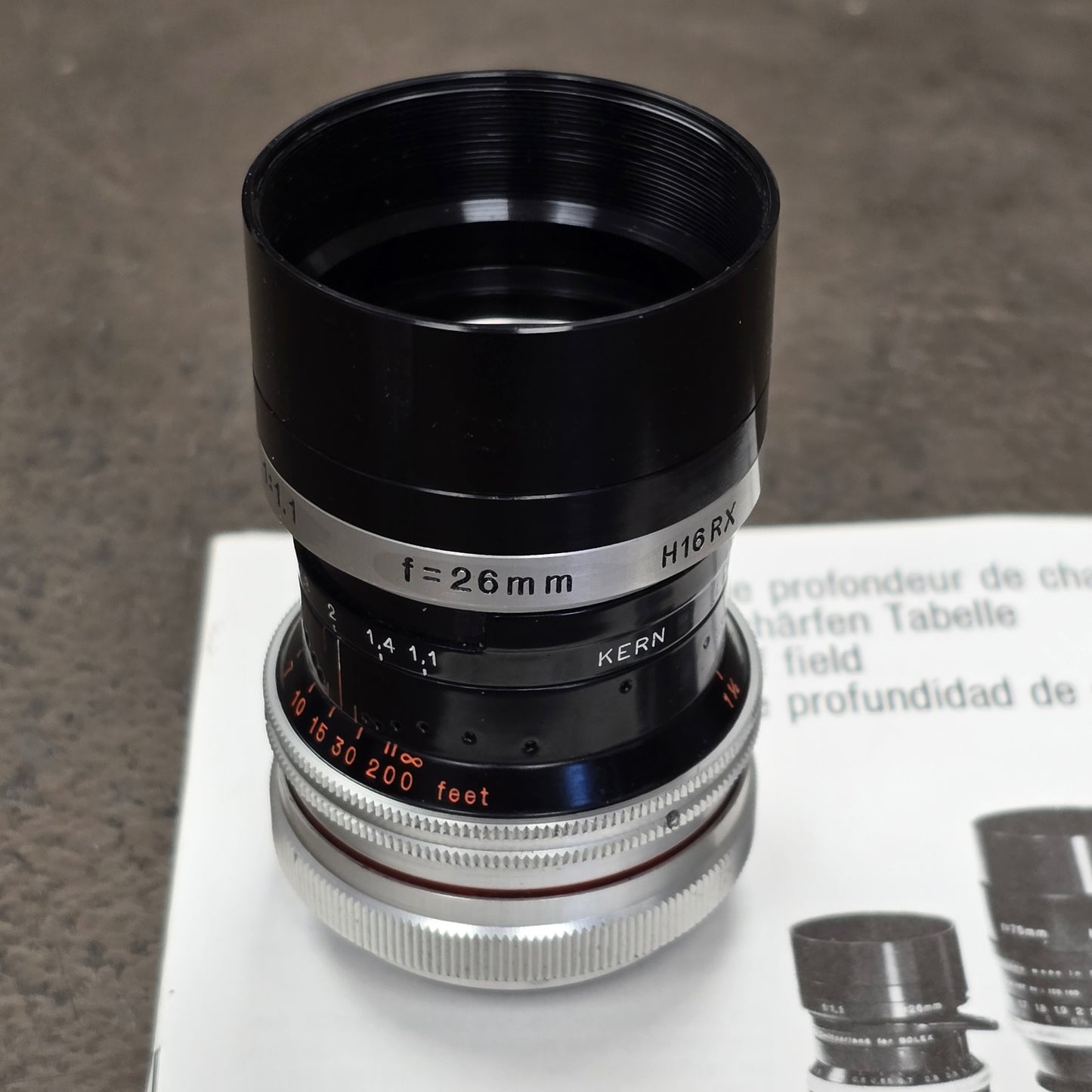 Switar 26mm Macro Preset f/1.1 H16 RX C-Mount Lens S# 1106671