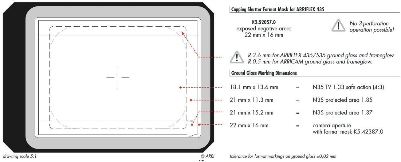 ARRI BL3/BL4 R35 TV/1:85 Groundglass for 35mm Cameras